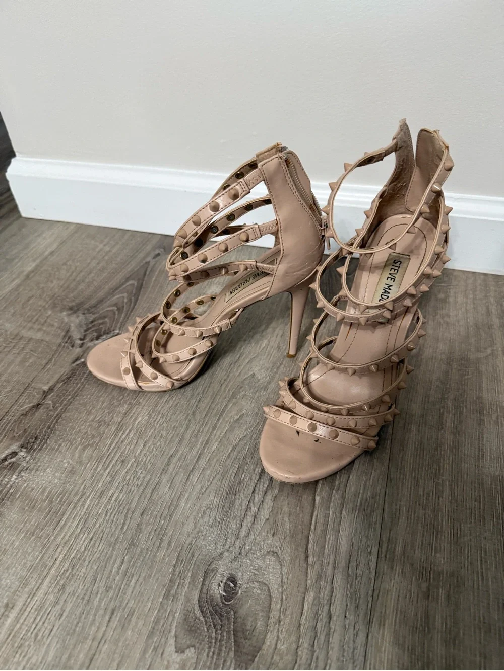 Steve Madden Blush Nude Studded Strappy Stiletto Sandals